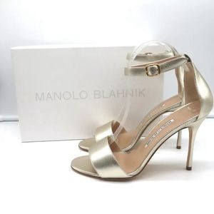 Manolo blahnik gold ankle strap heels 37